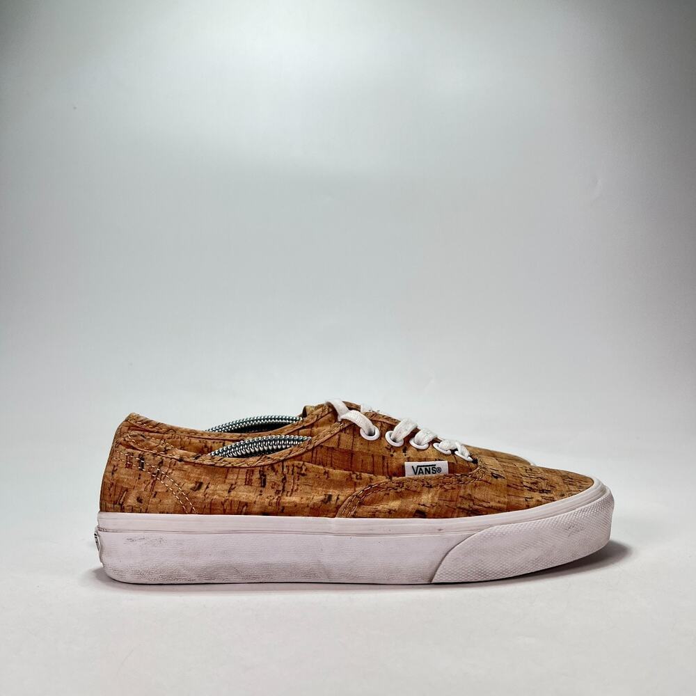 Vans Authentic Brown Cork Print Canvas Casual Shoes Sneakers Women's Size 8.5